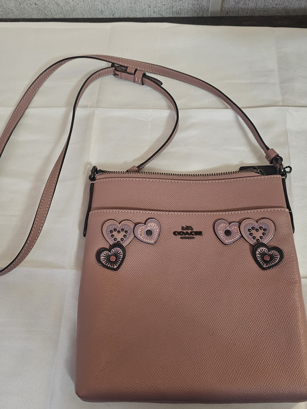 Coach Pink Heart Appliqué Crossbody Bag